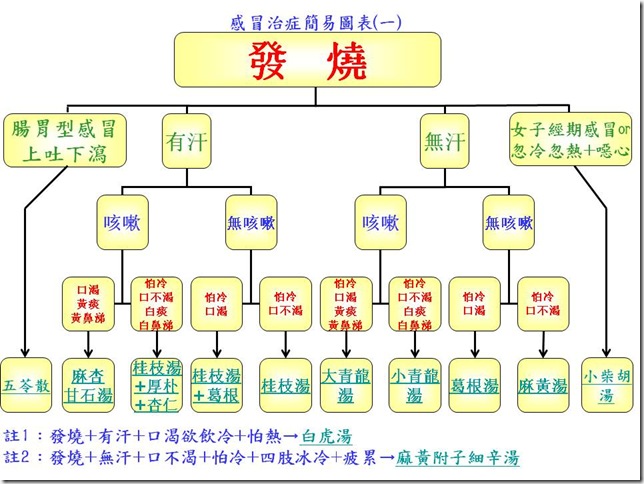 经典的感冒治症简易图表