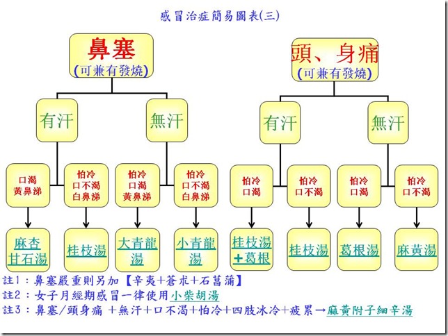 经典的感冒治症简易图表